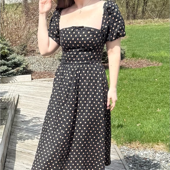 Reformation Dresses & Skirts - Reformation Black and Cream Polka Dot Midi Dress